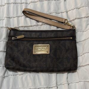 Michael Kors Dark Brown Wristlet with Gold Details